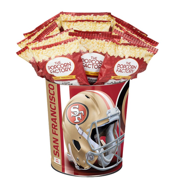 San Francisco 49ers Popcorn Tin with 15 Bags of Popcorn